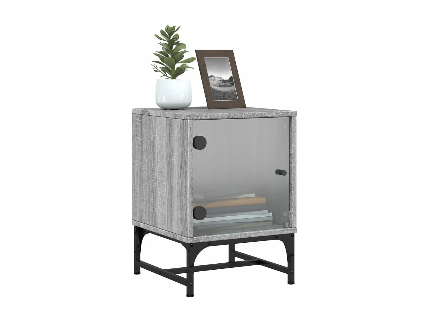 Table de chevet avec porte en verre sonoma gris 35x37x50