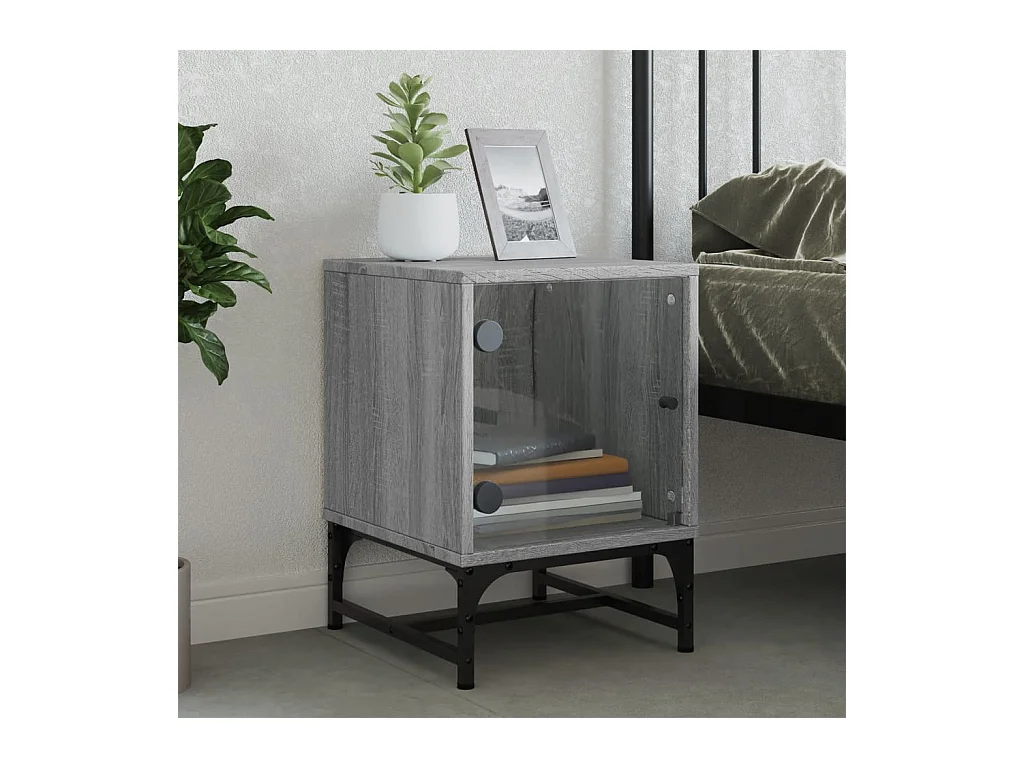 Table de chevet avec porte en verre sonoma gris 35x37x50