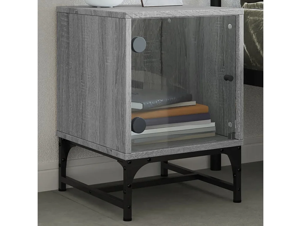 Table de chevet avec porte en verre sonoma gris 35x37x50