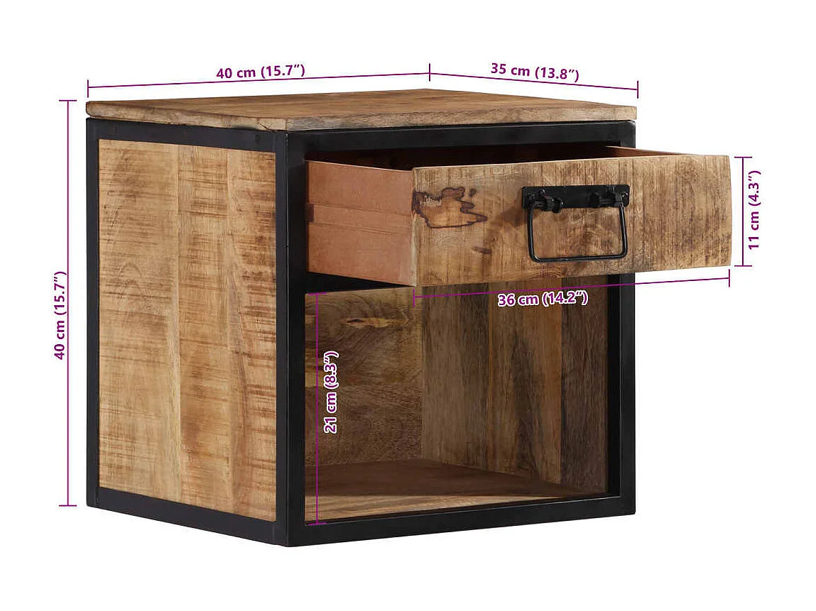 Table de chevet 40x35x40 bois de manguier massif