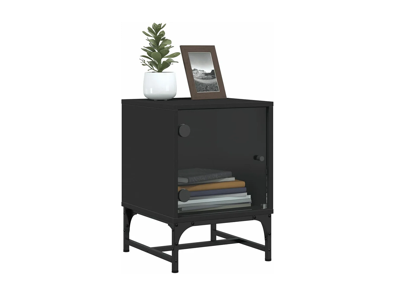 Tables de chevet avec portes en verre 2 pcs noir 35x37x50