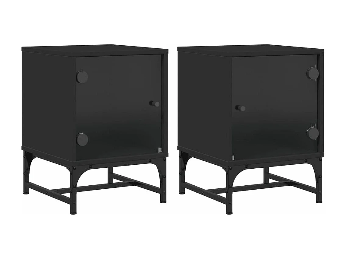 Tables de chevet avec portes en verre 2 pcs noir 35x37x50