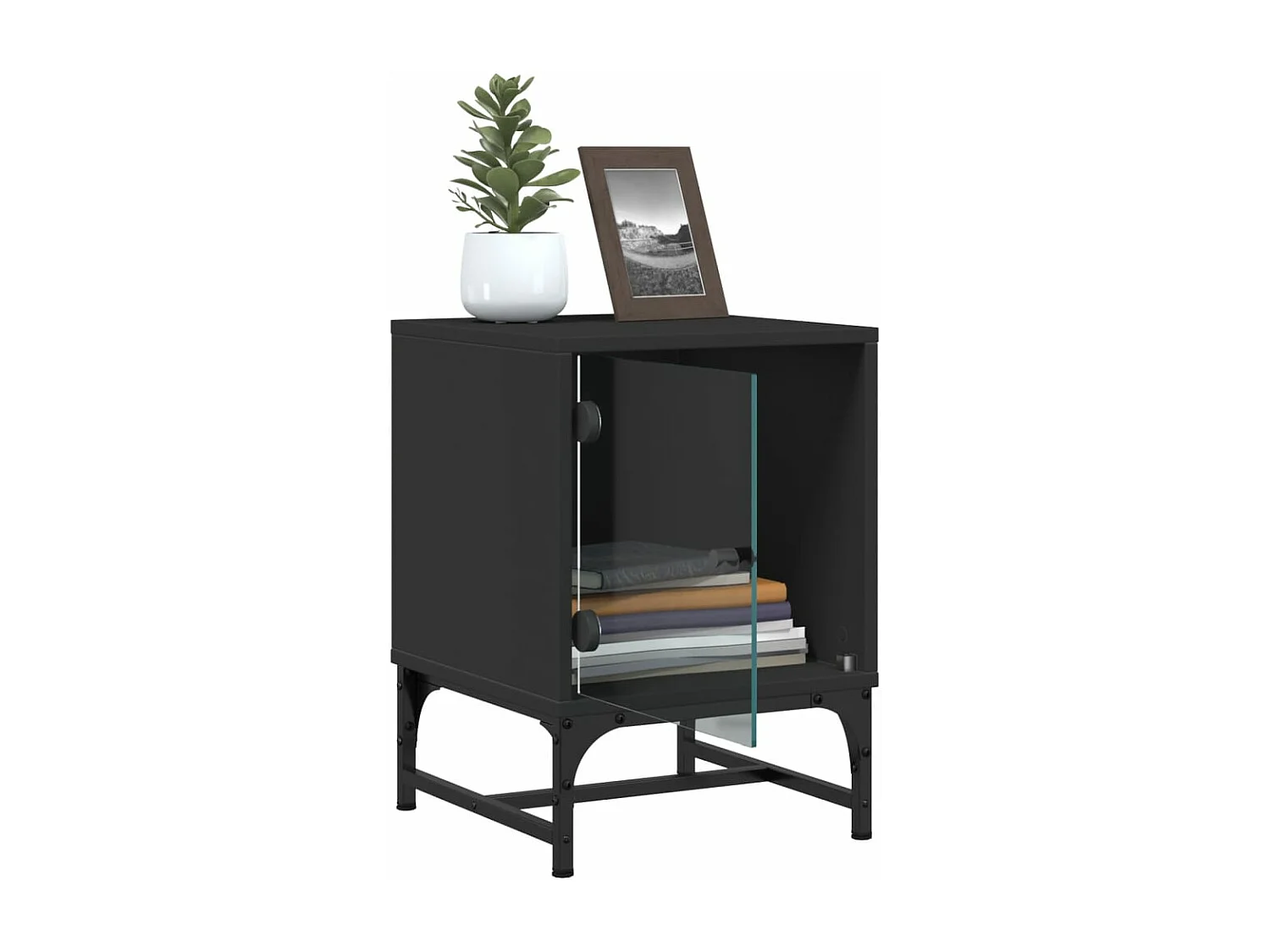 Tables de chevet avec portes en verre 2 pcs noir 35x37x50