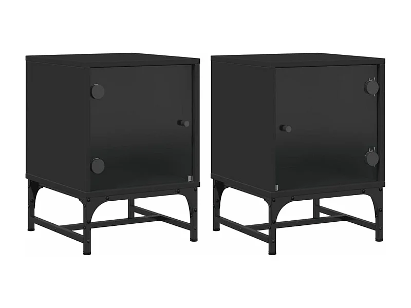 Tables de chevet avec portes en verre 2 pcs noir 35x37x50