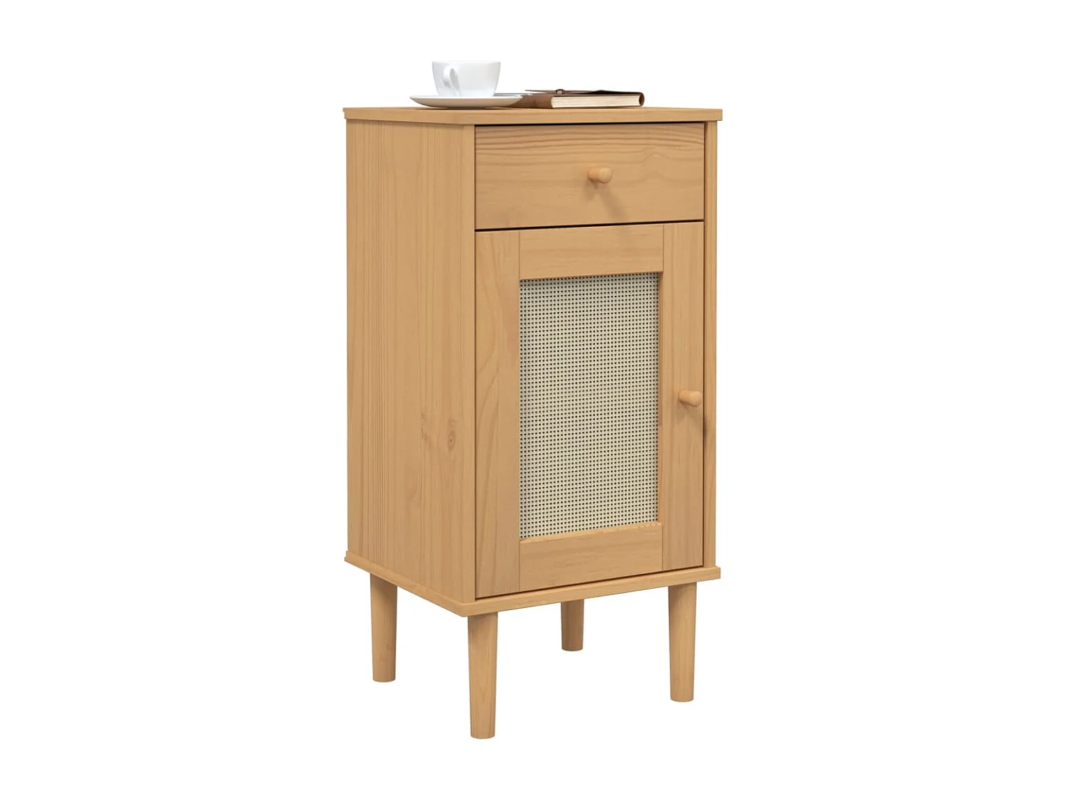 Table de chevet SENJA aspect de rotin marron bois de pin massif