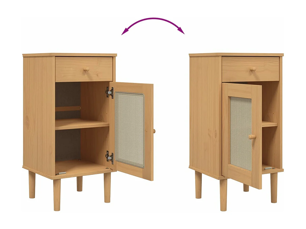 Table de chevet SENJA aspect de rotin marron bois de pin massif