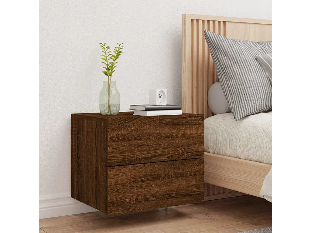 Table de chevet murale avec lumières LED chêne marron