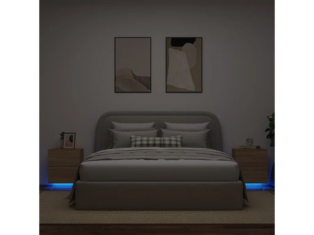 Armoires de chevet et lumières LED 2 pcs chêne sonoma