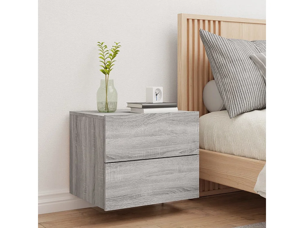 Table de chevet murale avec lumières LED sonoma gris