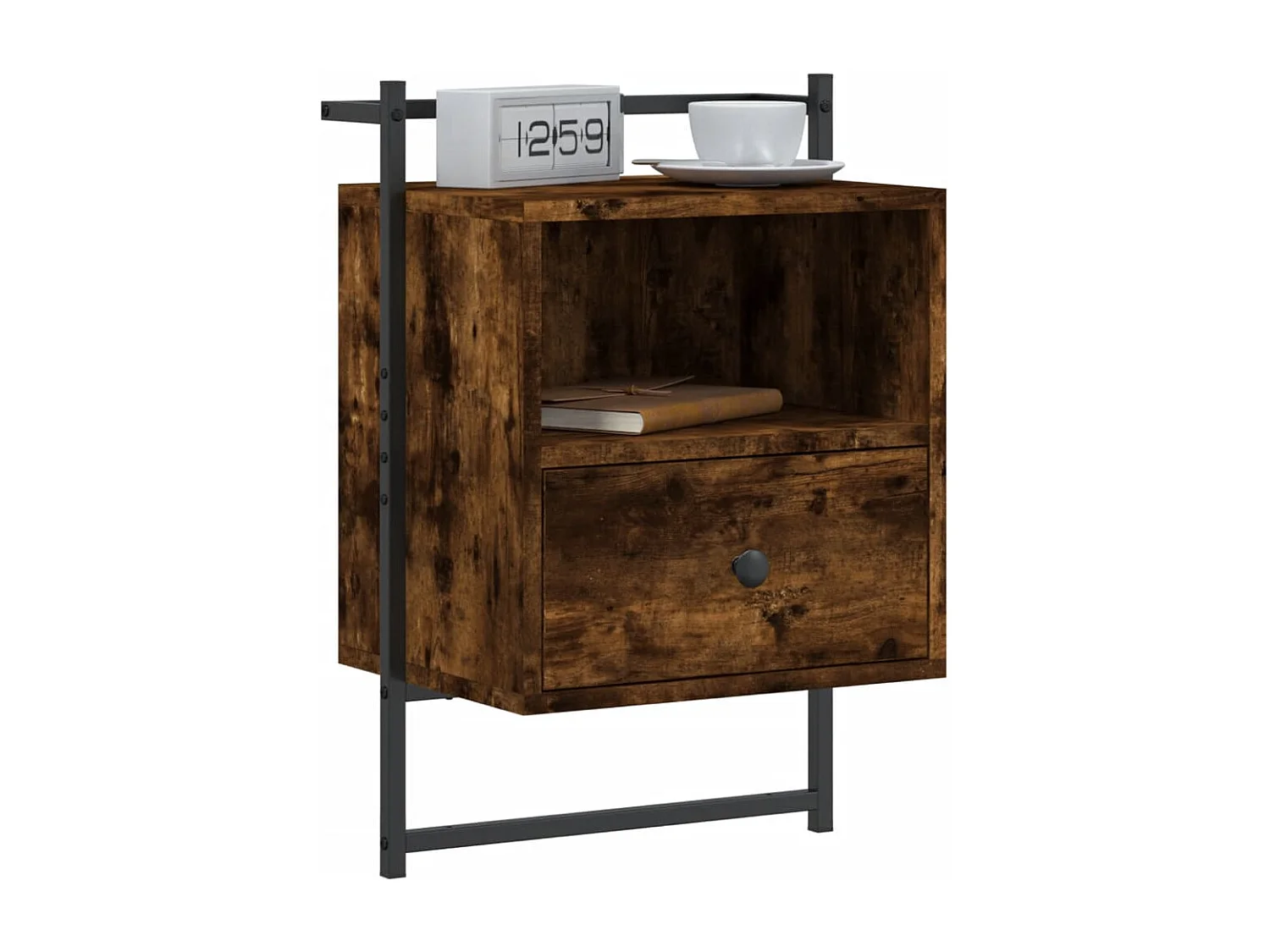 Table de chevet murale chêne fumé 40x30x61 bois d'ingénierie