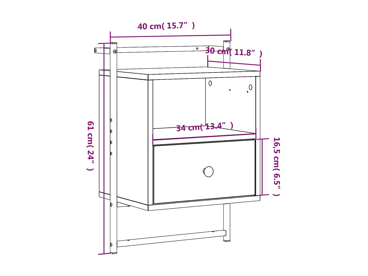 Table de chevet murale chêne fumé 40x30x61 bois d'ingénierie
