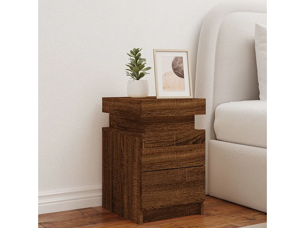 Table de chevet avec lumières LED chêne marron 35x39x55