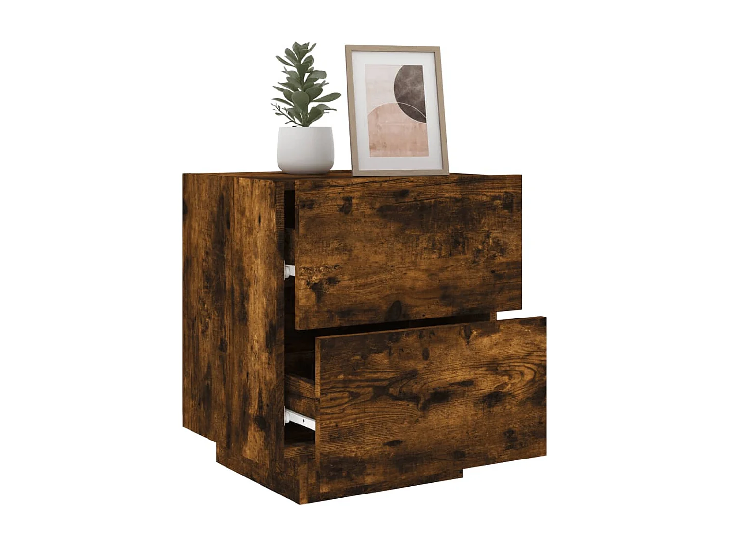 Armoire de chevet et lumières LED chêne fumé bois d'ingénierie