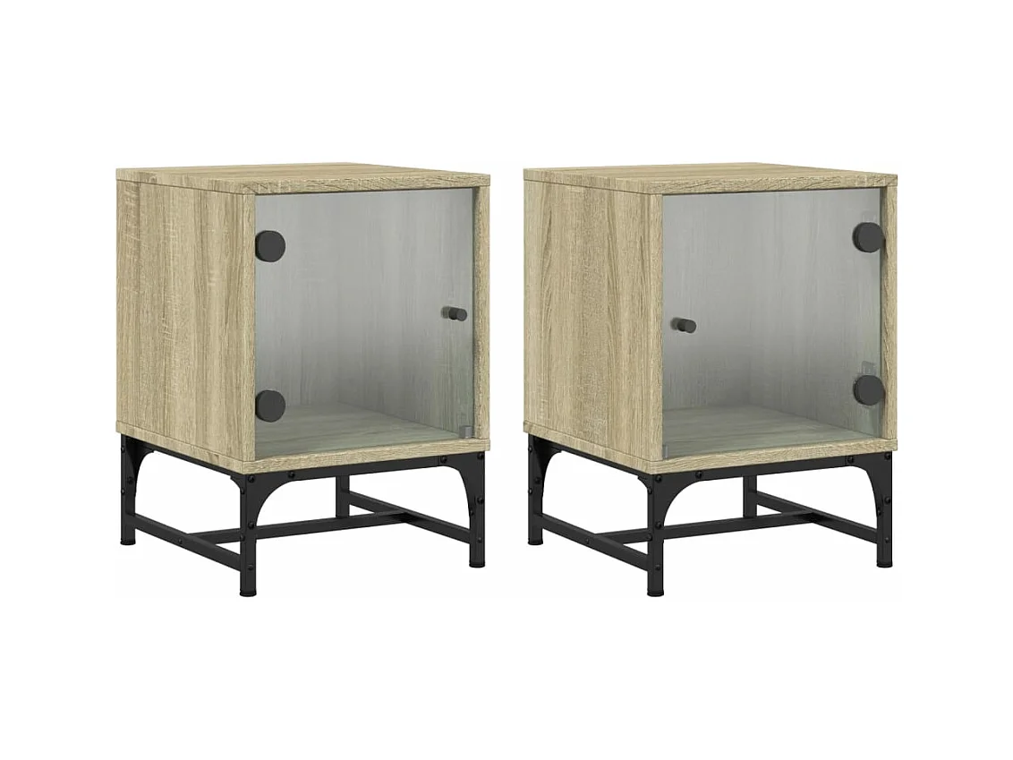Tables de chevet et portes vitrées 2pcs chêne sonoma 35x37x50