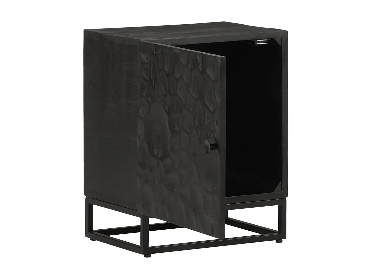 Table de chevet noir 40x30x50 bois massif manguier et fer