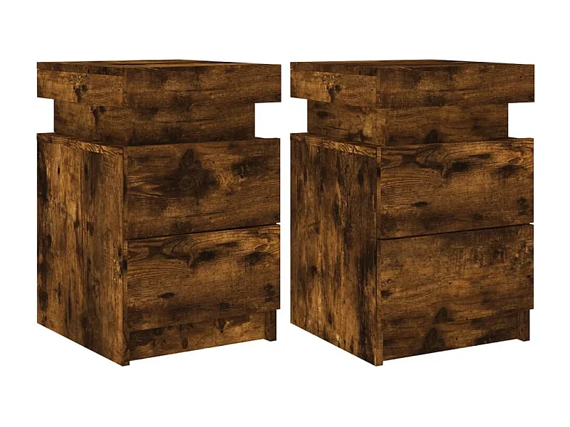 Tables de chevet avec lumières LED 2 pcs chêne fumé 35x39x55