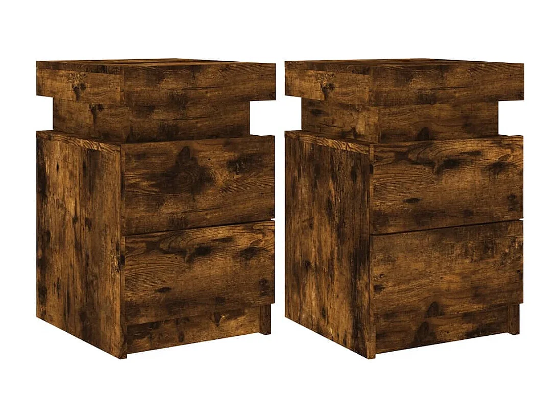 Tables de chevet avec lumières LED 2 pcs chêne fumé 35x39x55