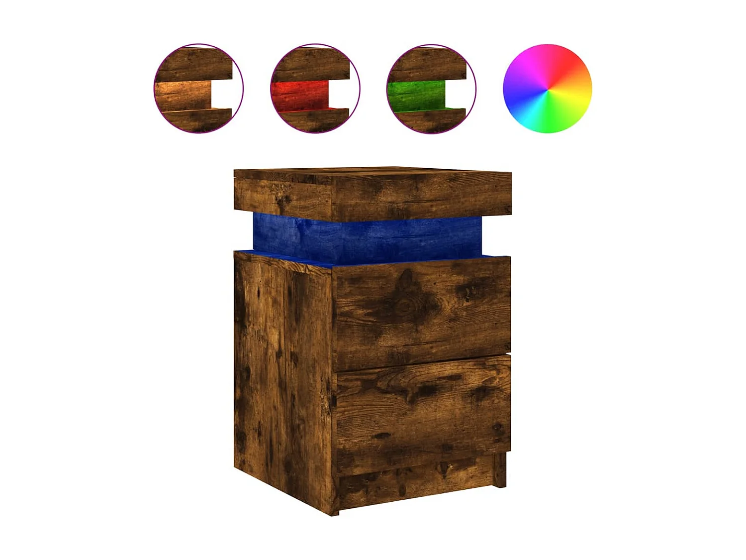 Tables de chevet avec lumières LED 2 pcs chêne fumé 35x39x55