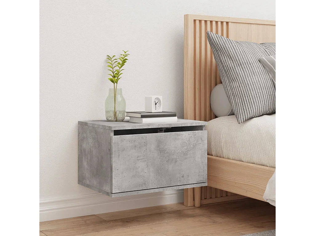 Table de chevet murale avec lumières LED gris béton