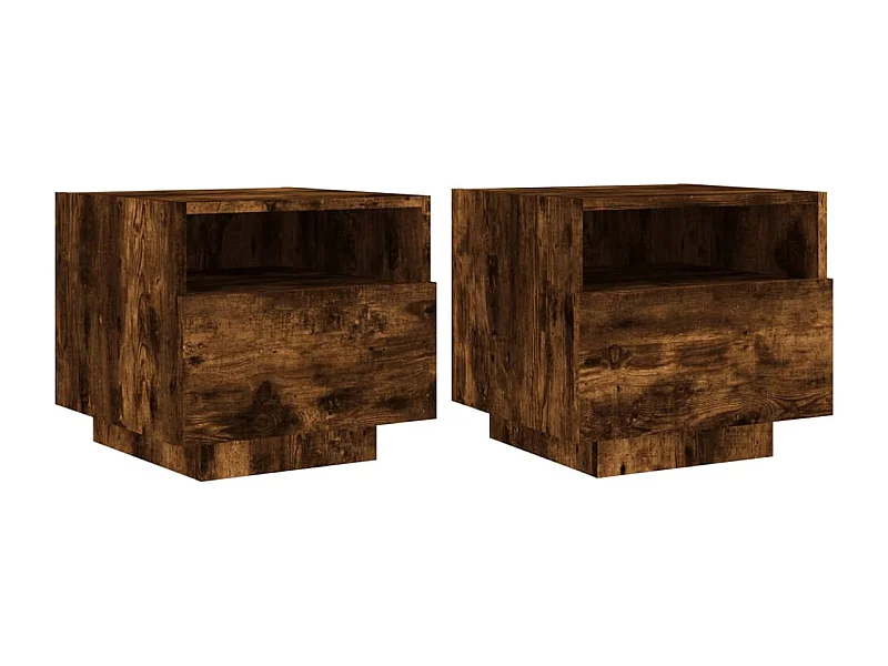Armoires de chevet avec lumières LED 2 pcs chêne fumé