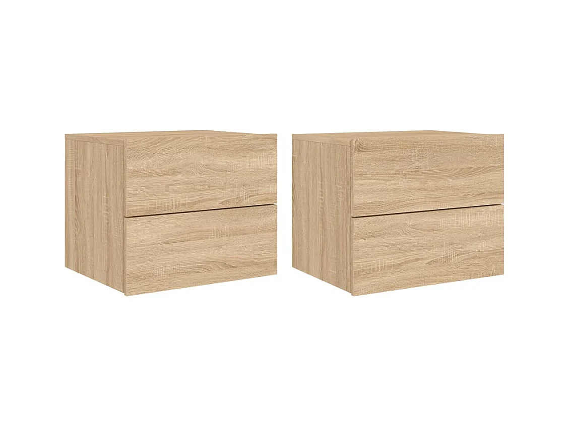 Tables de chevet murales avec lumières LED 2 pcs chêne sonoma