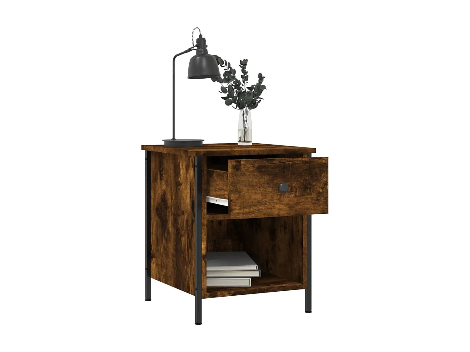 Table de chevet chêne fumé 40x42x50 bois d'ingénierie