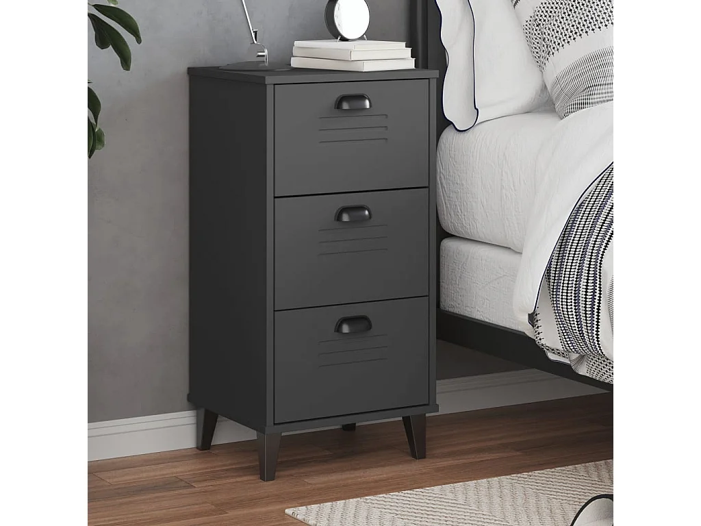 Table de chevet VIKEN gris anthracite bois de pin solide