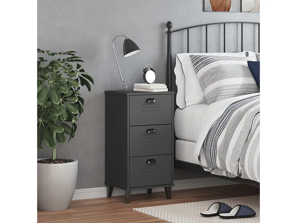 Table de chevet VIKEN gris anthracite bois de pin solide