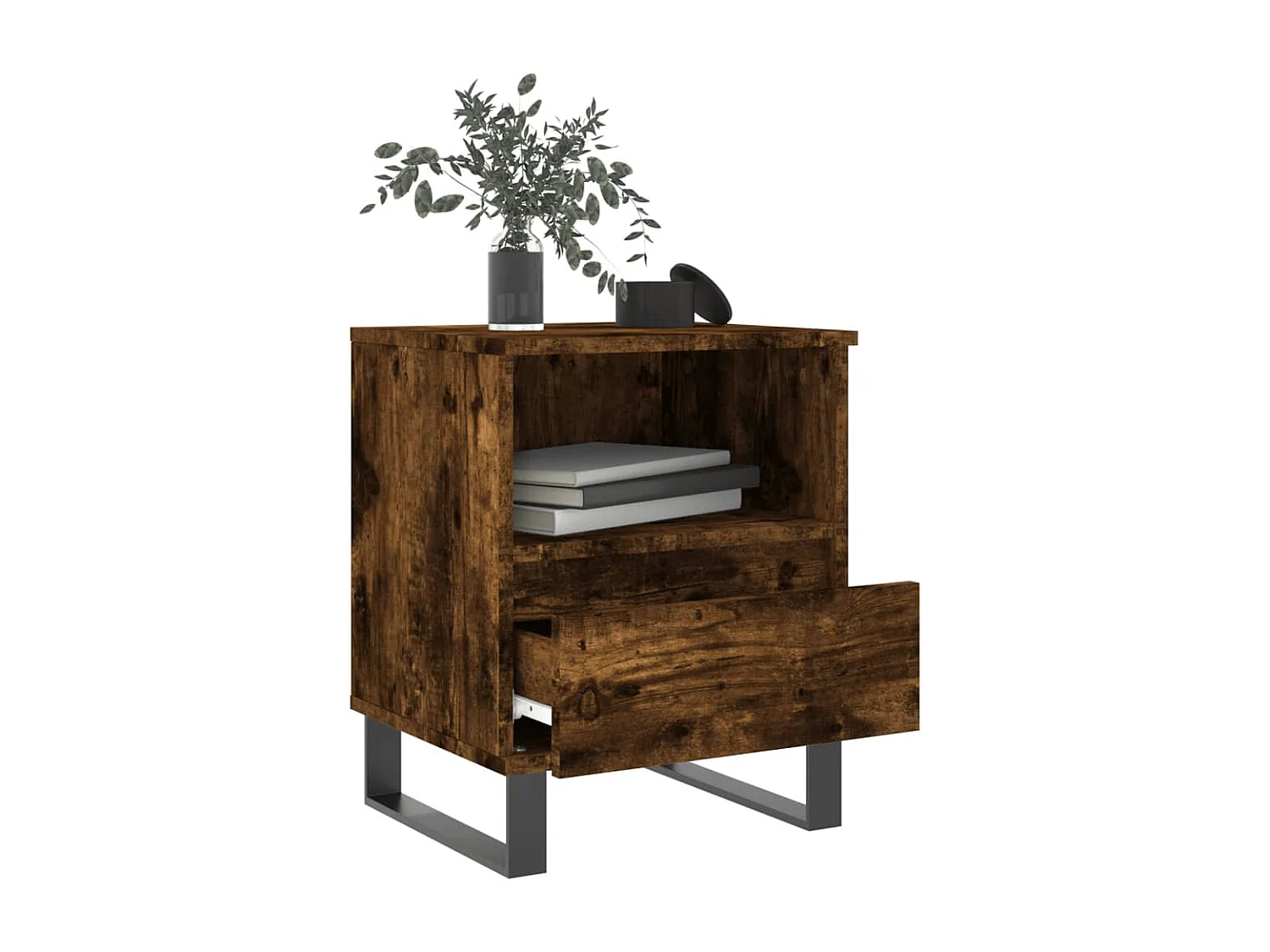 Table de chevet chêne fumé 40x35x50 bois d’ingénierie