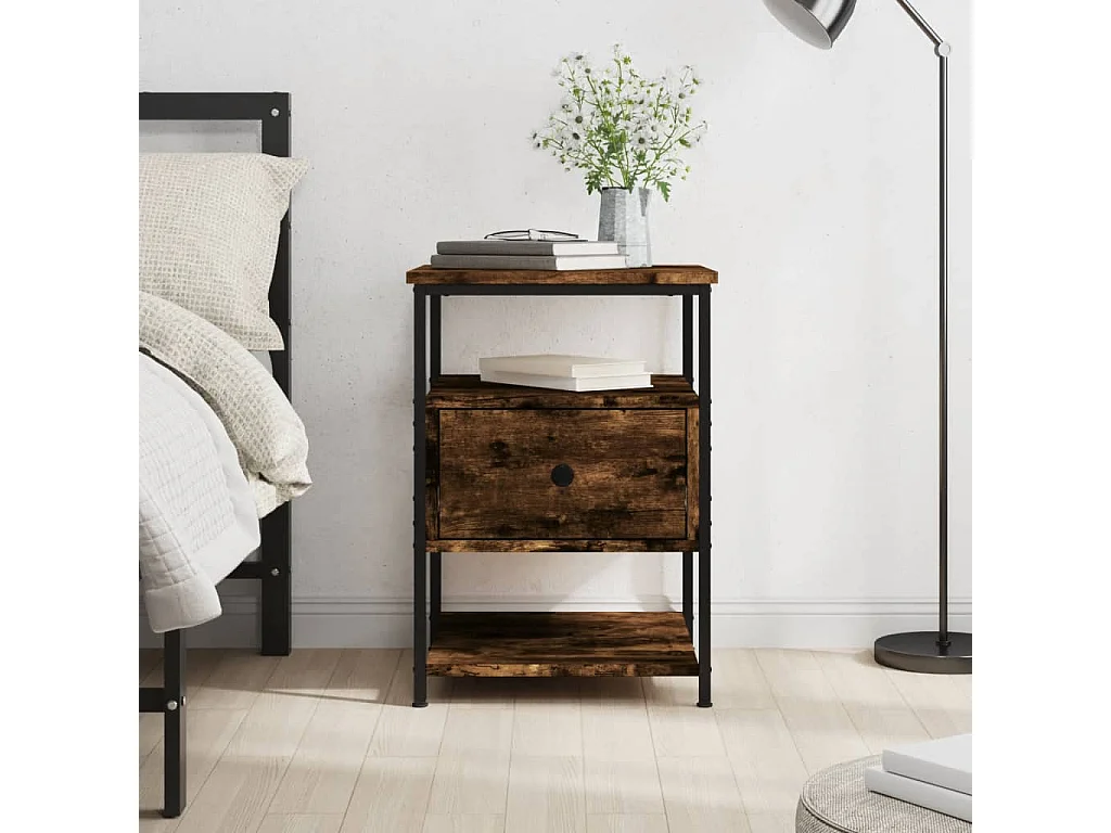 Table de chevet chêne fumé 40x42x56 bois d'ingénierie