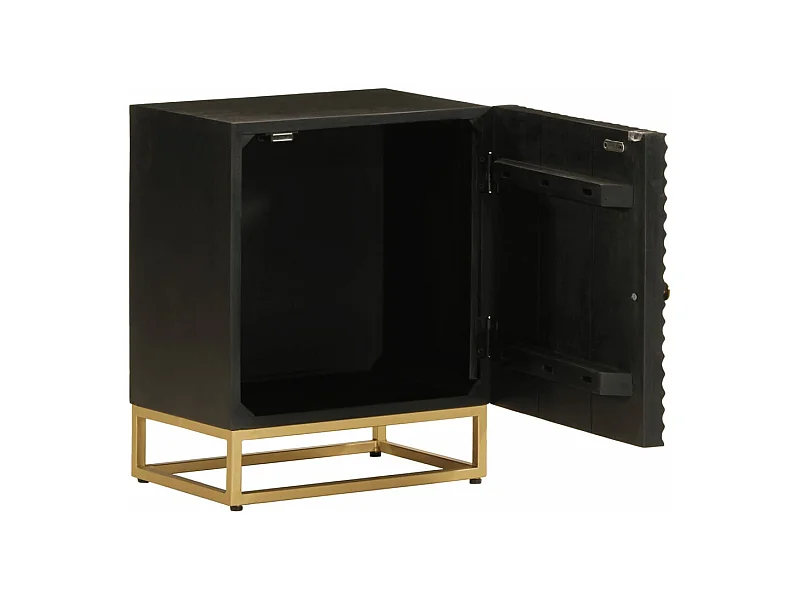 Table de chevet noir 40x30x50 bois massif manguier et fer