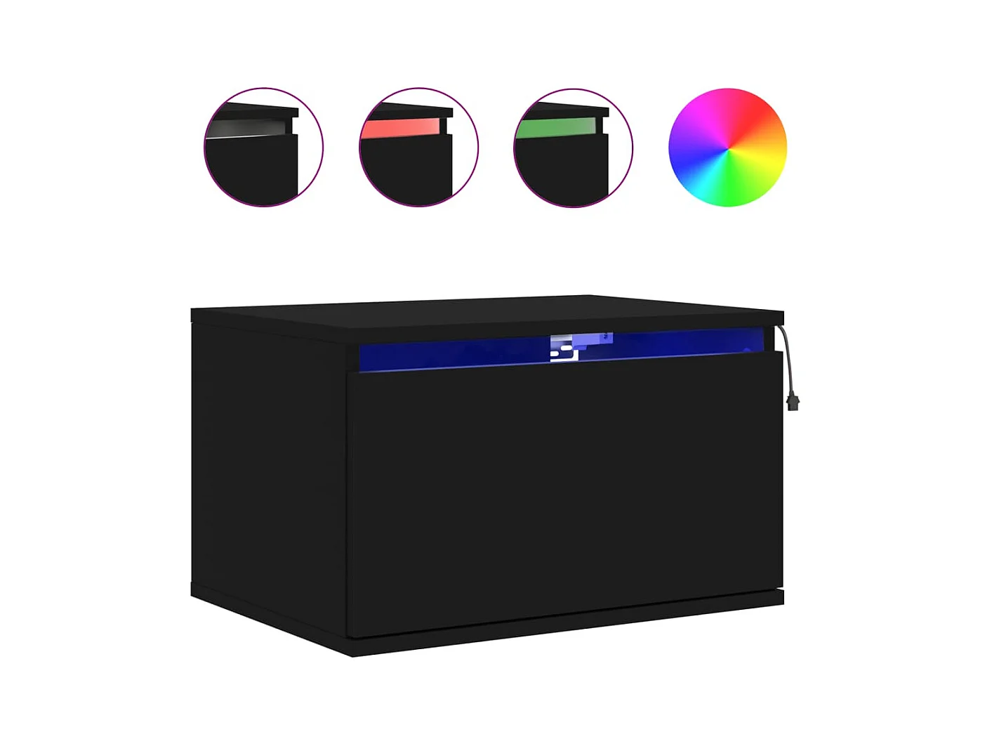 Table de chevet murale avec lumières LED noir