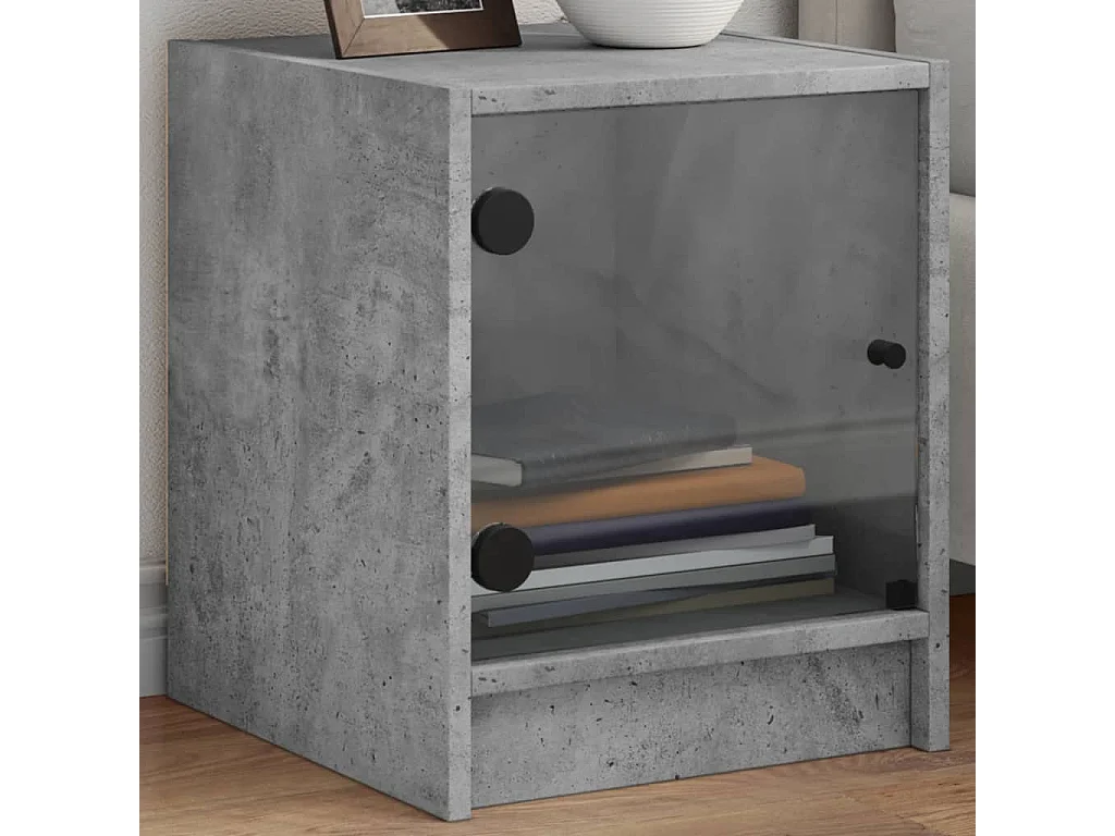 Tables de chevet et portes vitrées 2 pcs gris béton 35x37x42