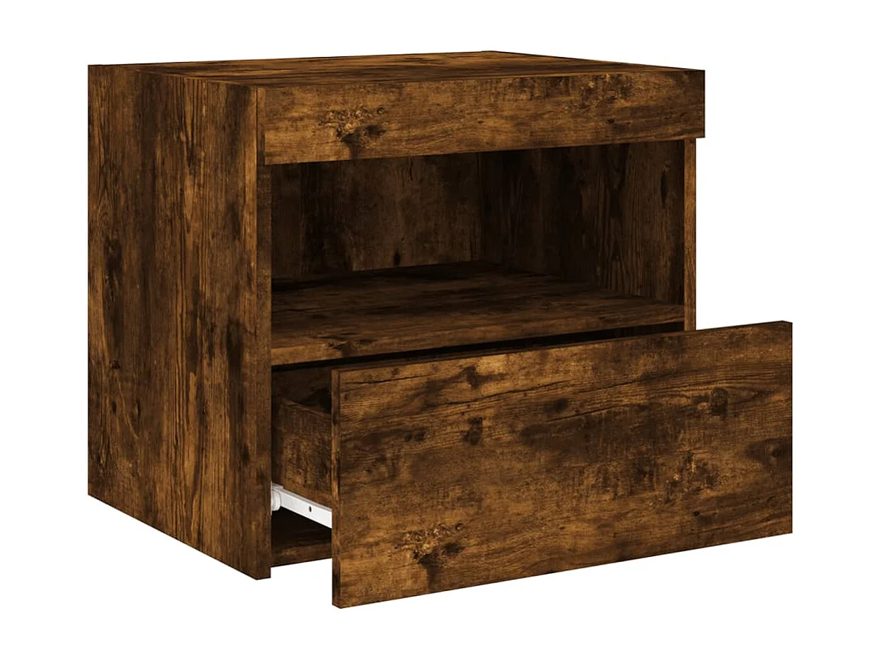 Table de chevet avec lumières LED chêne fumé 50x40x45