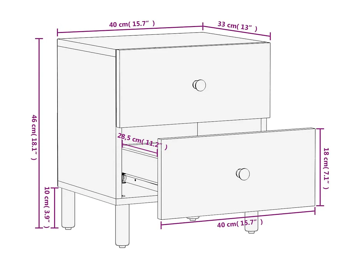 Nachtkastje 40x33x46 cm massief mangohout zwart