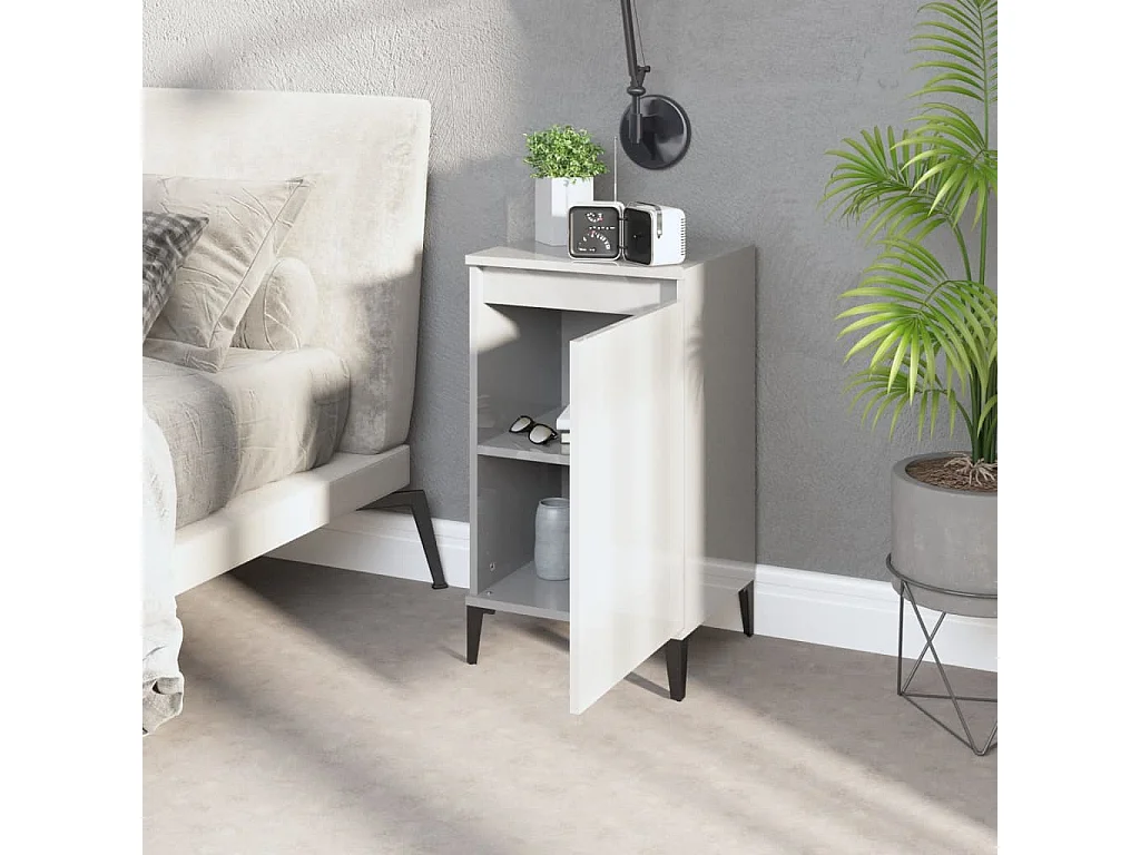 Table de chevet blanc brillant 40x35x70 bois d’ingénierie