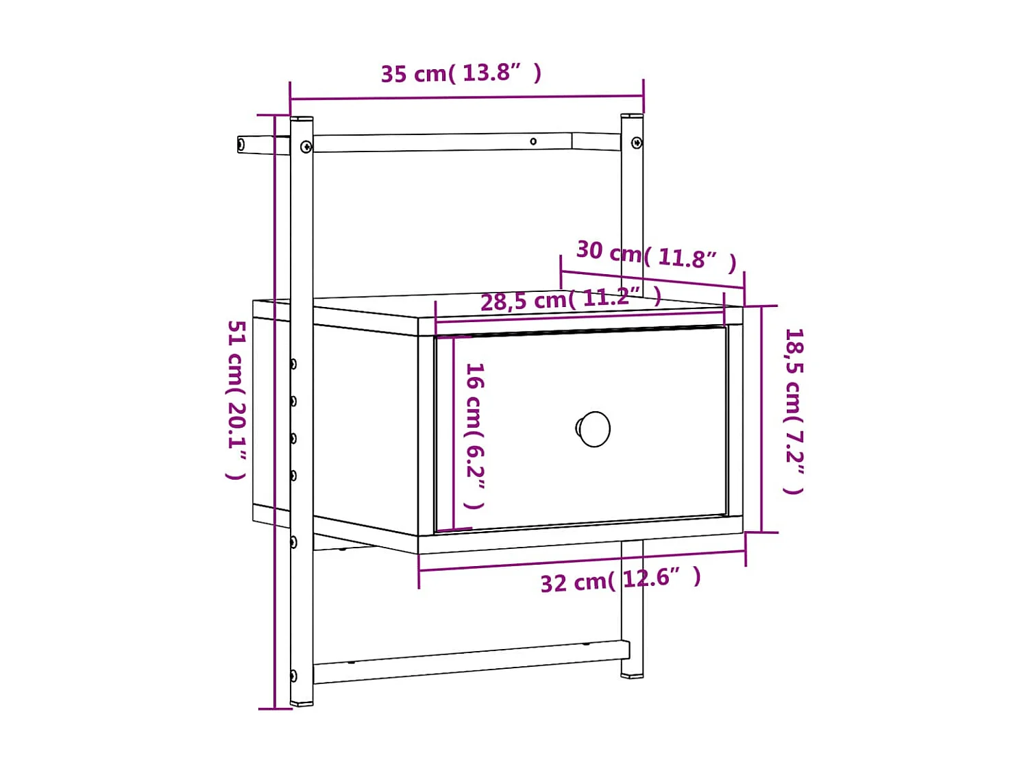Table de chevet murale chêne sonoma 35x30x51