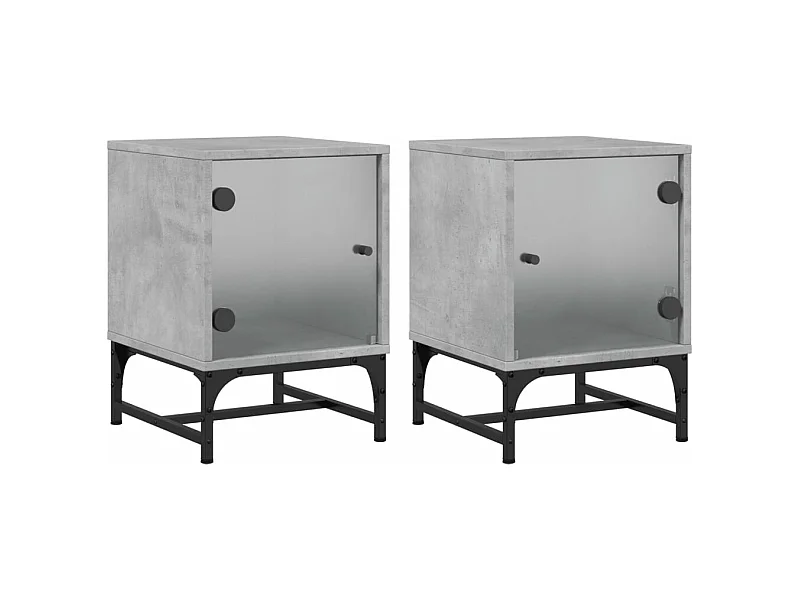 Tables de chevet et portes vitrées 2 pcs gris béton 35x37x50
