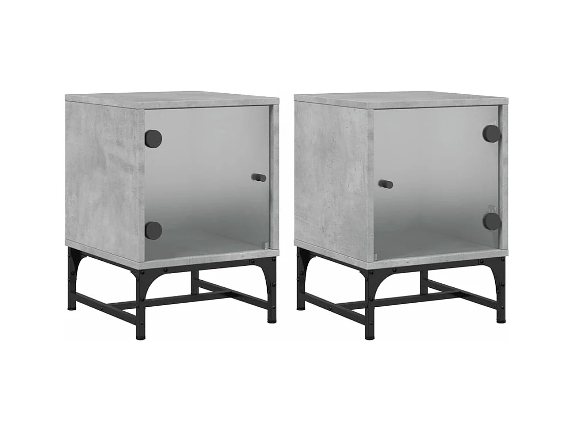 Tables de chevet et portes vitrées 2 pcs gris béton 35x37x50