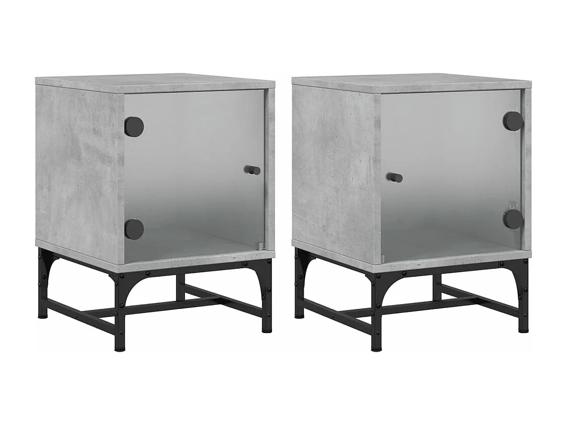 Tables de chevet et portes vitrées 2 pcs gris béton 35x37x50