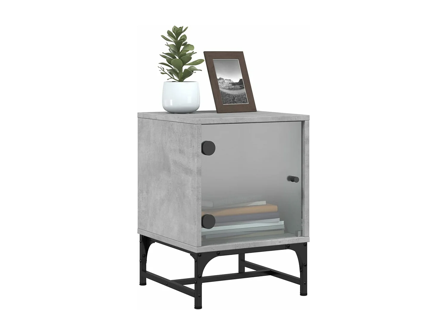 Tables de chevet et portes vitrées 2 pcs gris béton 35x37x50