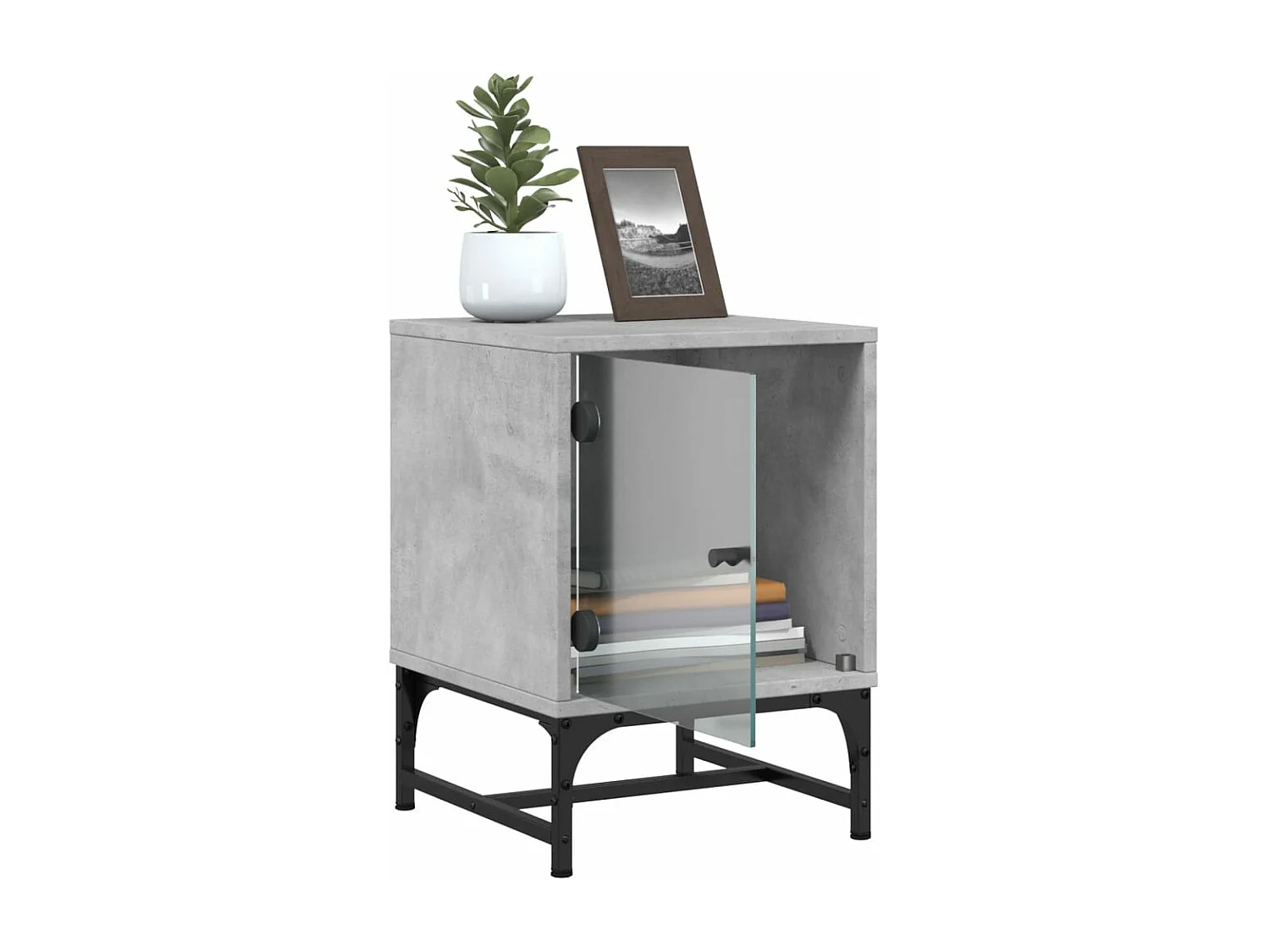 Tables de chevet et portes vitrées 2 pcs gris béton 35x37x50