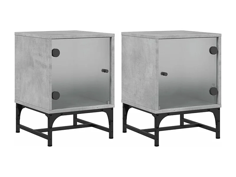Tables de chevet et portes vitrées 2 pcs gris béton 35x37x50