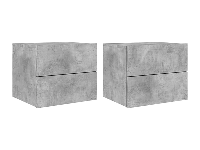 Tables de chevet murales avec lumières LED 2 pcs gris béton