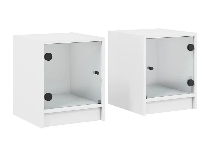 Tables de chevet avec portes en verre 2 pcs blanc 35x37x42