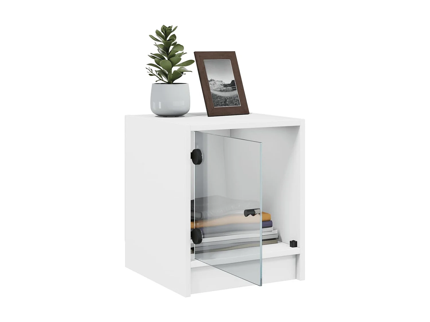 Tables de chevet avec portes en verre 2 pcs blanc 35x37x42