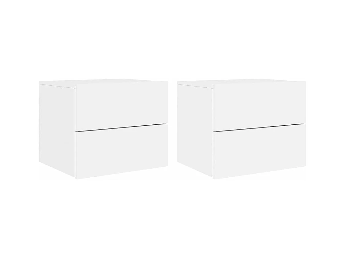 Tables de chevet murales avec lumières LED 2 pcs blanc