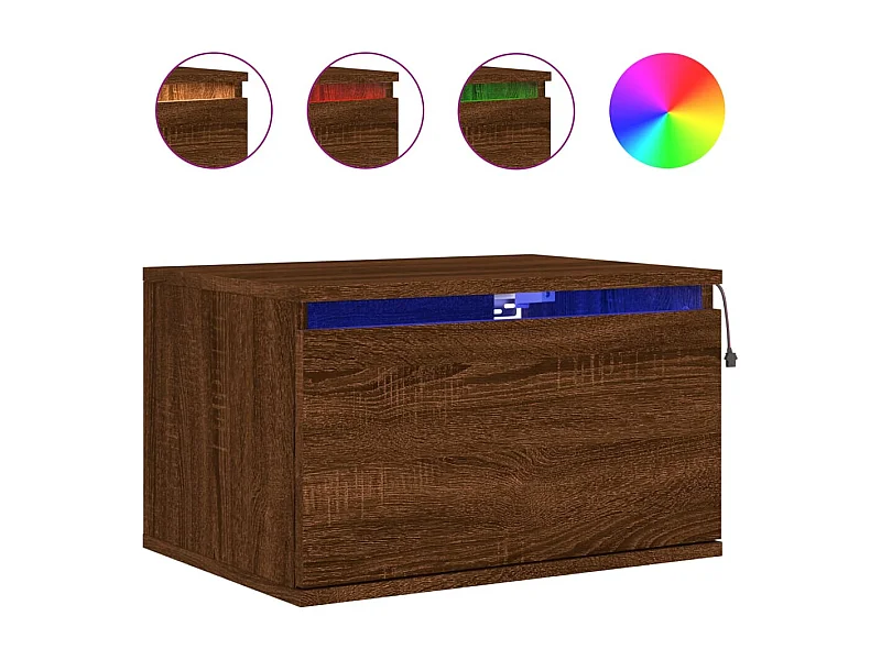 Table de chevet murale avec lumières LED chêne marron