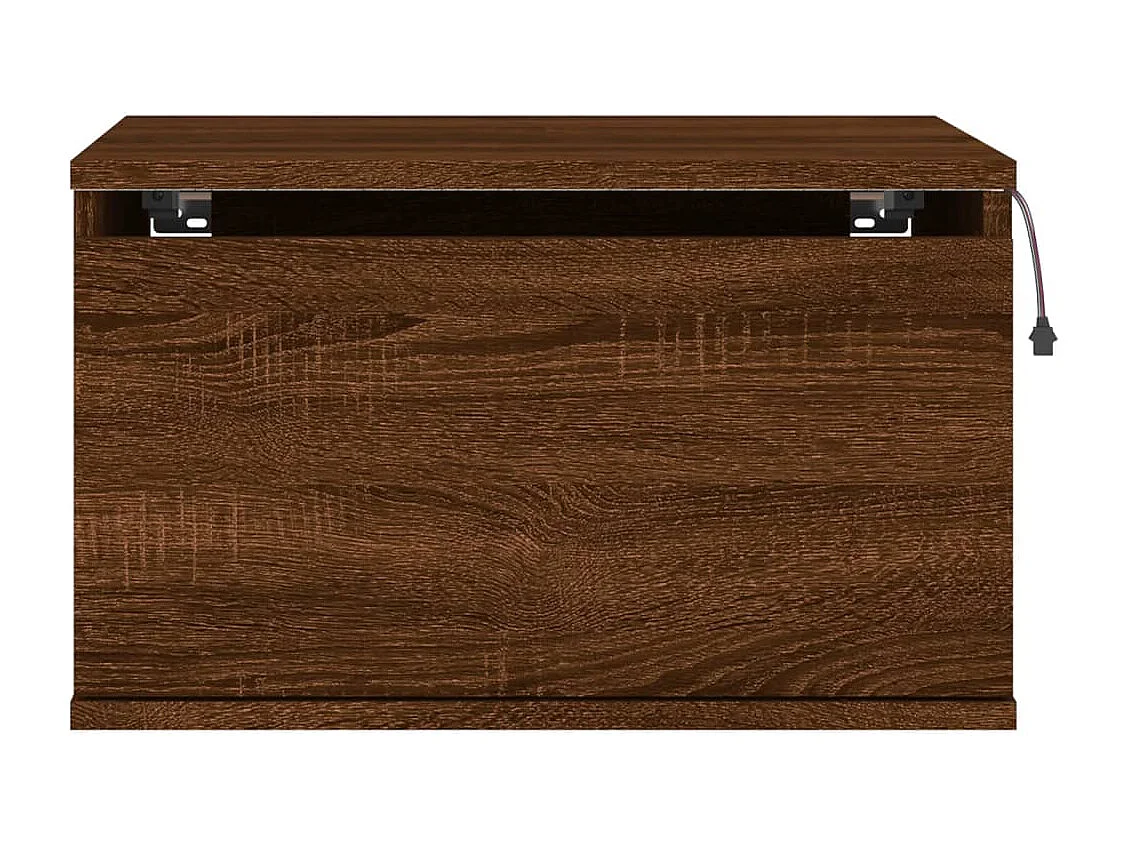 Table de chevet murale avec lumières LED chêne marron