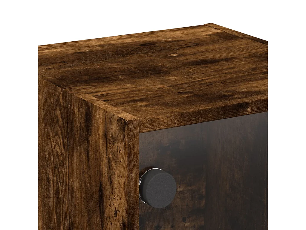 Table de chevet avec porte en verre chêne fumé 35x37x35